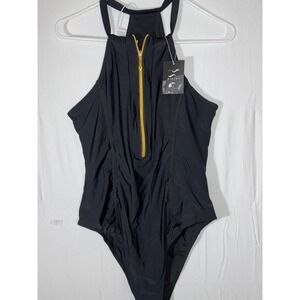 Bikinx Black Halter Zip One Piece Swimsuit Women's Size L